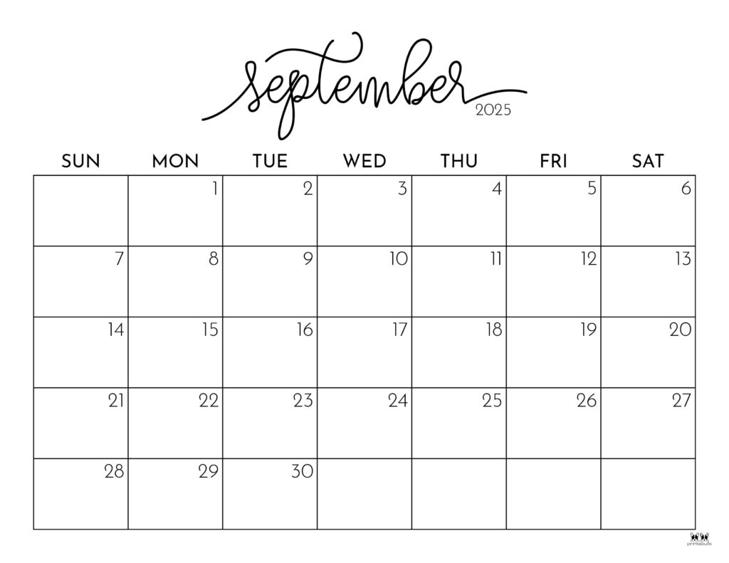 September 2025 Calendars - 107 Free Printables | Printabulls for Free Printable September 2025