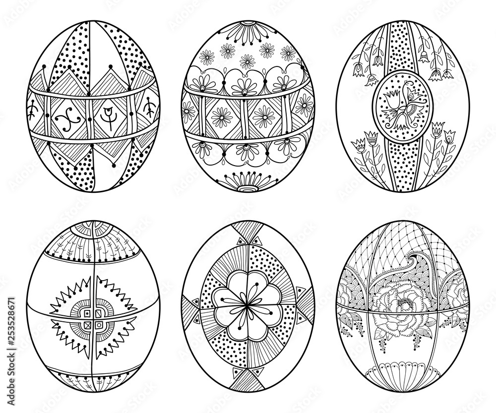 Set Of Outline Ethnic Ukrainian Easter Egg Pysanka In Black throughout Free Printable Pysanky Patterns
