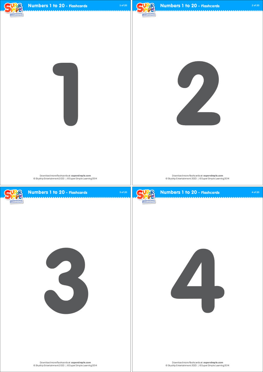 Simple Numbers 1-20 Flashcards - Super Simple for Number Cards Printable Free