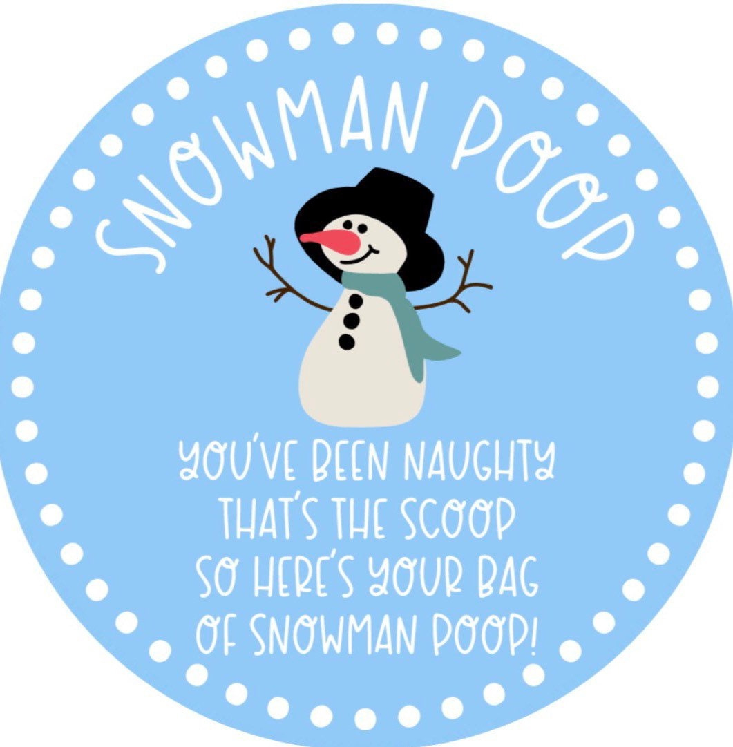 Snowman Poop, Snowman Poop Favor Tag, Christmas Treat Bag, Snowman in Snowman Poop Poem Printable Free