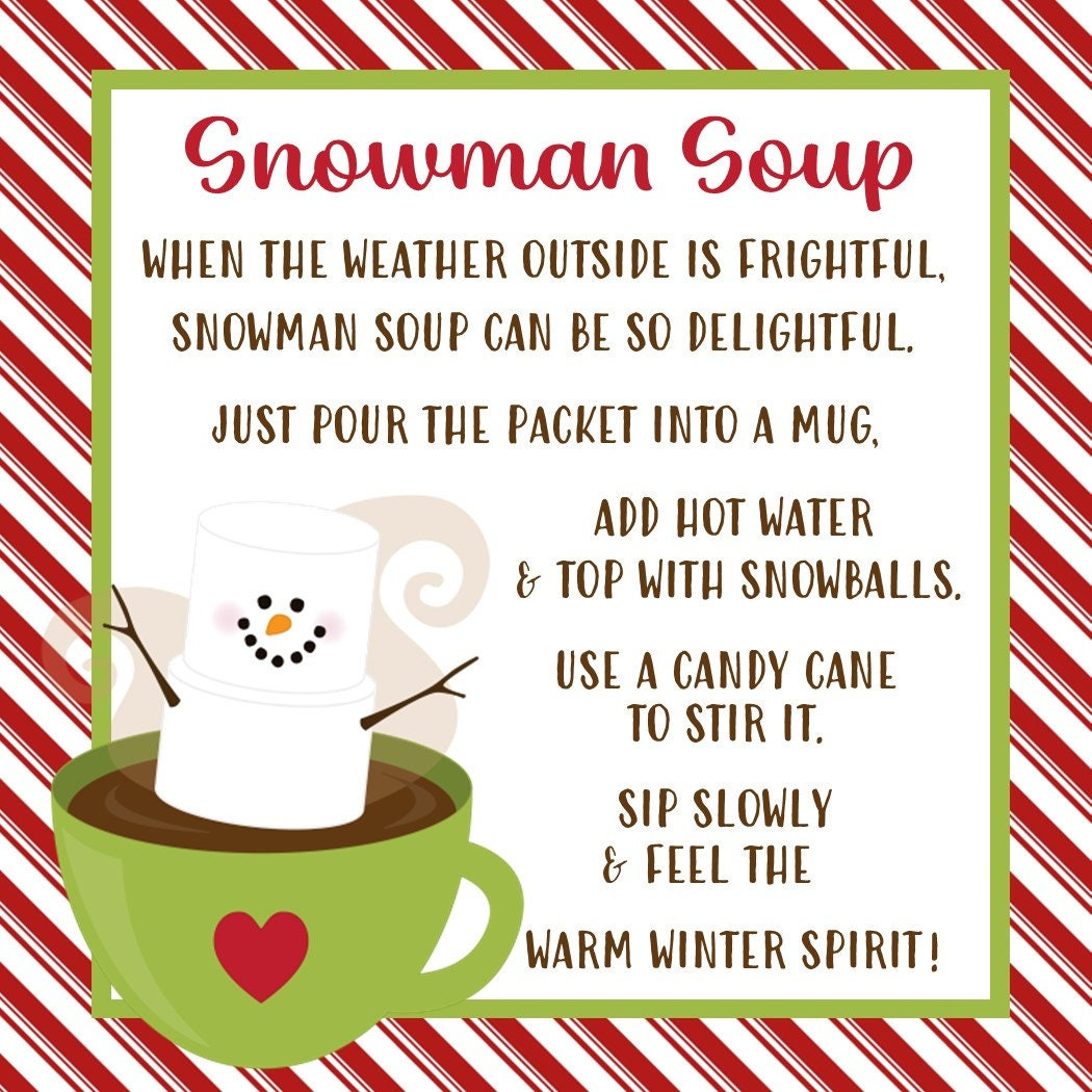 Snowman Soup Favor Tag - Printable File - Instant Download pertaining to Template Free Printable Snowman Soup Labels