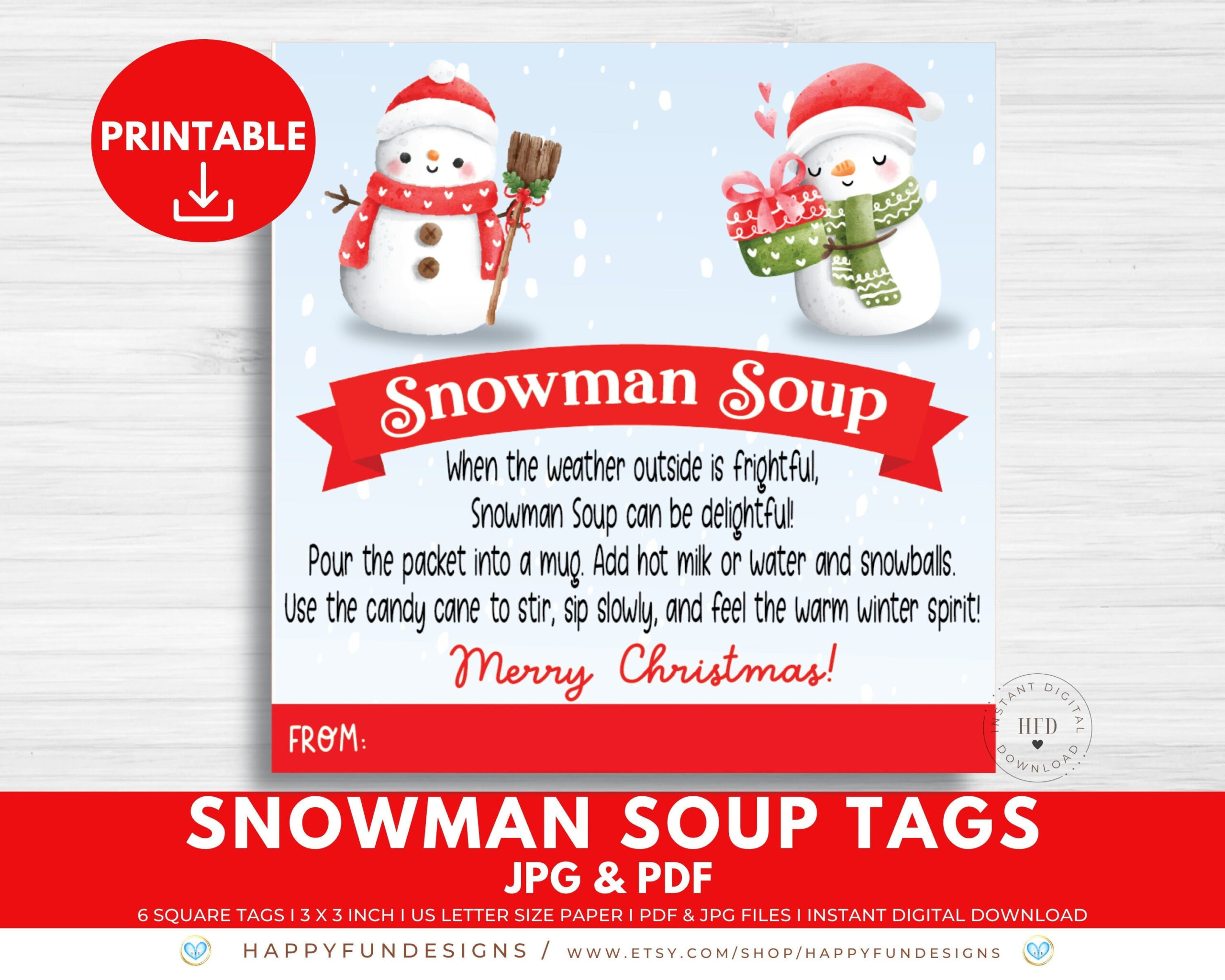 Snowman Soup Tag Printable, Snowman Soup Topper, Treat Bag Topper for Free Printable Labels Snowman Soup Poem