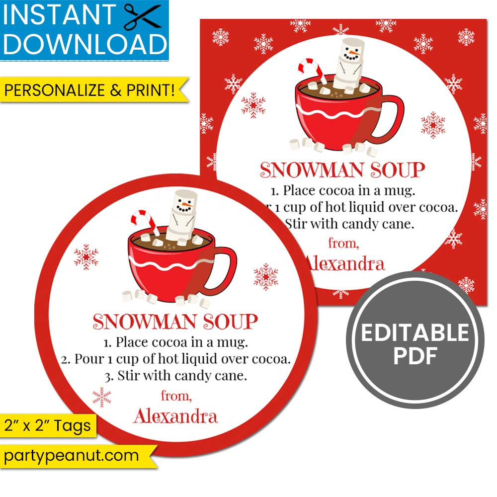 Snowman Soup Tags Hot Chocolate Tags - Party Peanut with regard to Template Free Printable Snowman Soup Labels