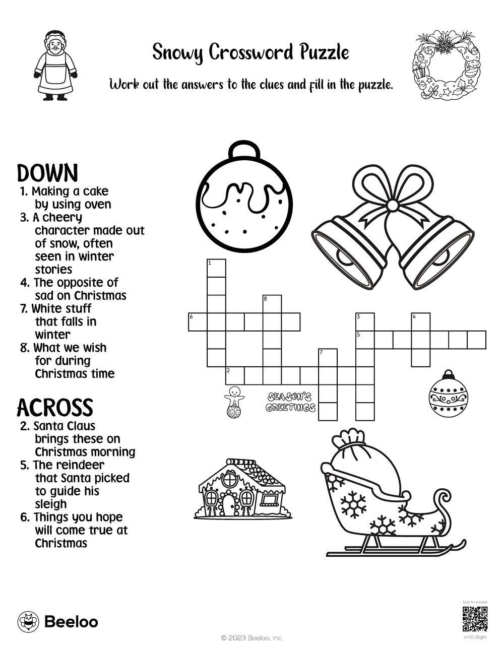 Snowy Crossword Puzzle • Beeloo Printable Crafts And Activities with Winter Crossword Puzzle Printable