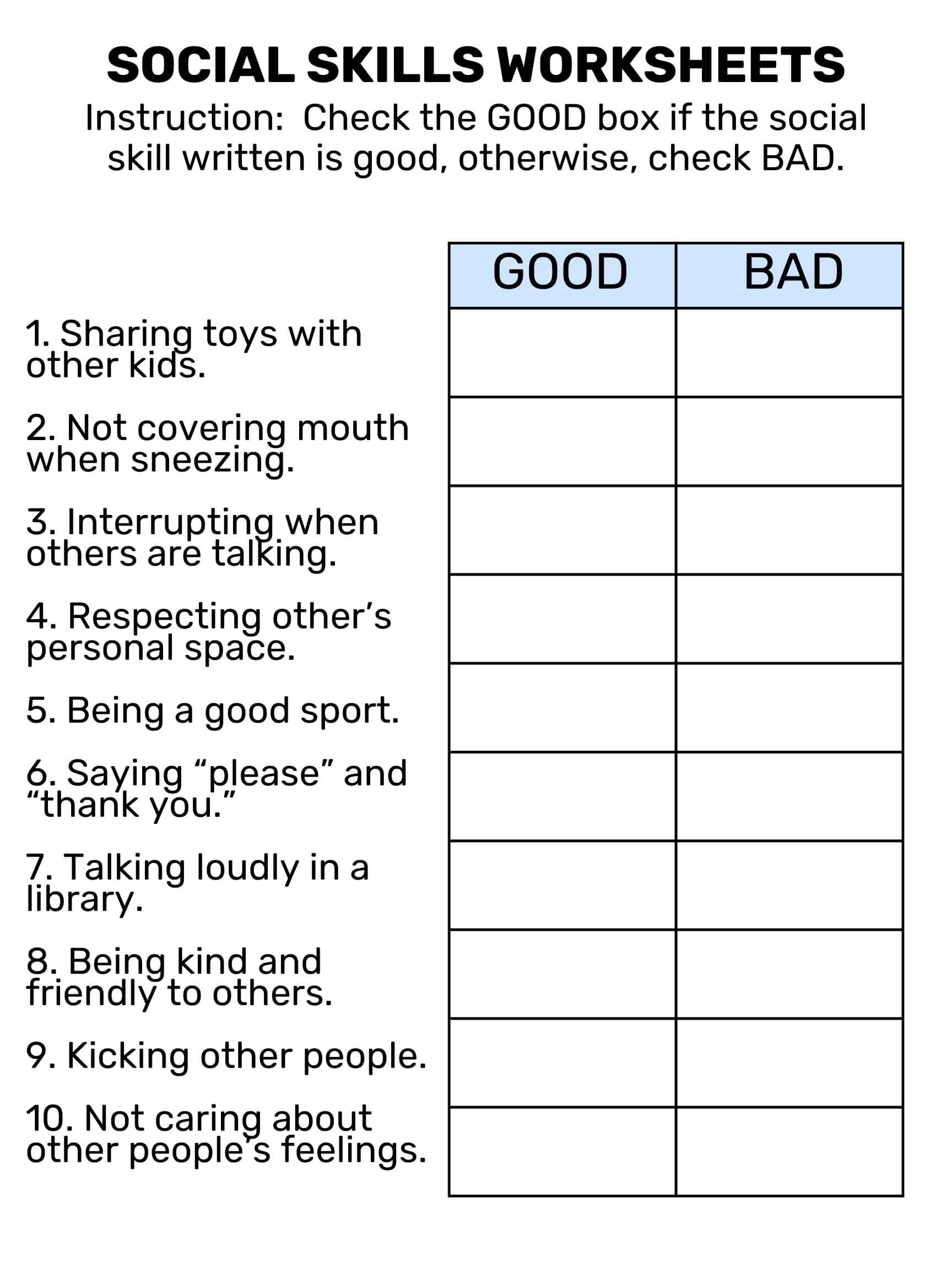 Social Skills Worksheets | Free Printable - Goally - Worksheets for Free Printable Social Skills Worksheets