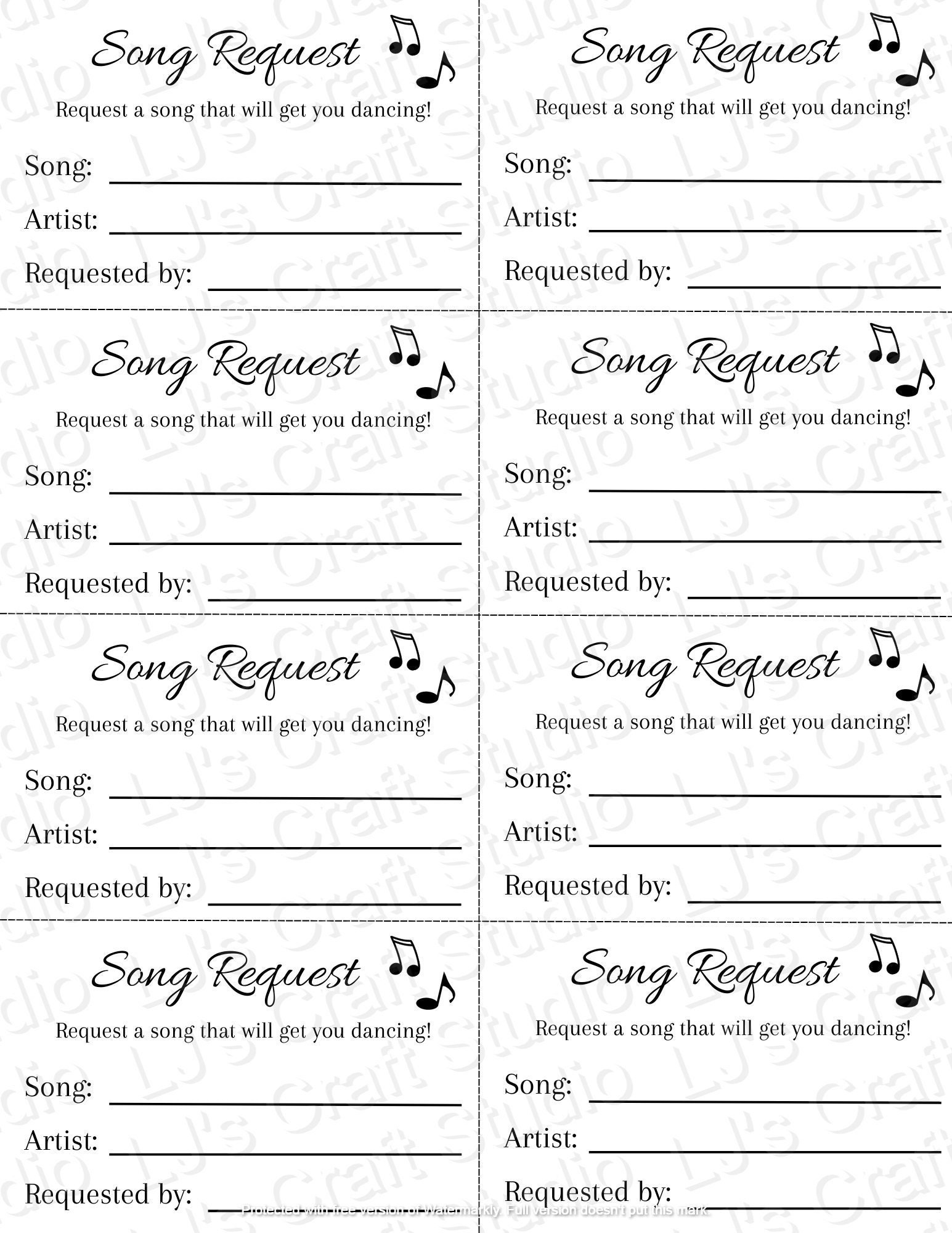 Song Request Print-Out - Etsy pertaining to Free Printable Karaoke Song Request Slips Template