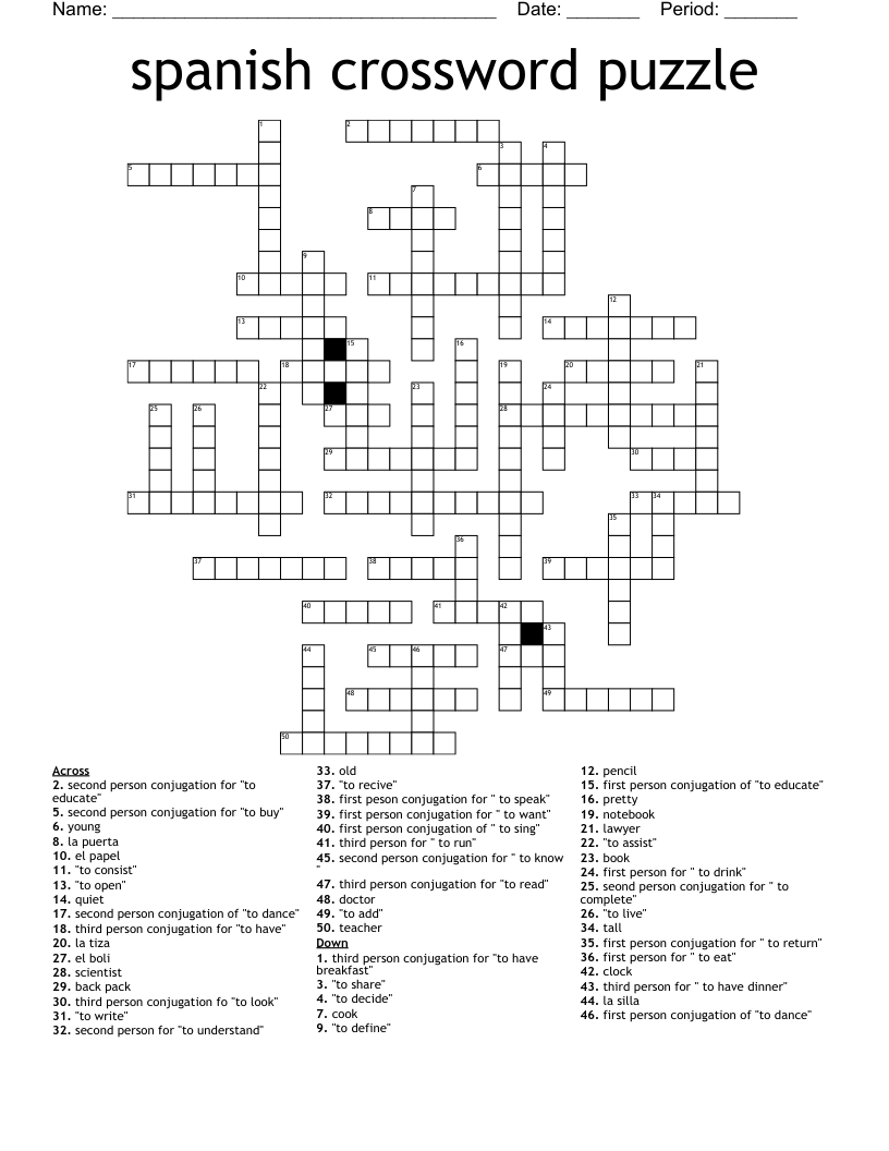 Spanish Crossword Puzzle - Wordmint intended for Crossword Puzzles in Spanish Printable