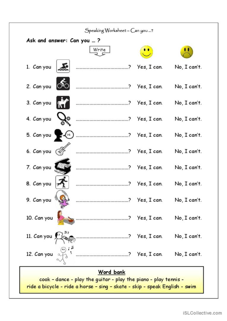 Speaking Worksheet - Can You?: English Esl Worksheets Pdf &amp;amp; Doc pertaining to English Speaking Worksheets For Beginners