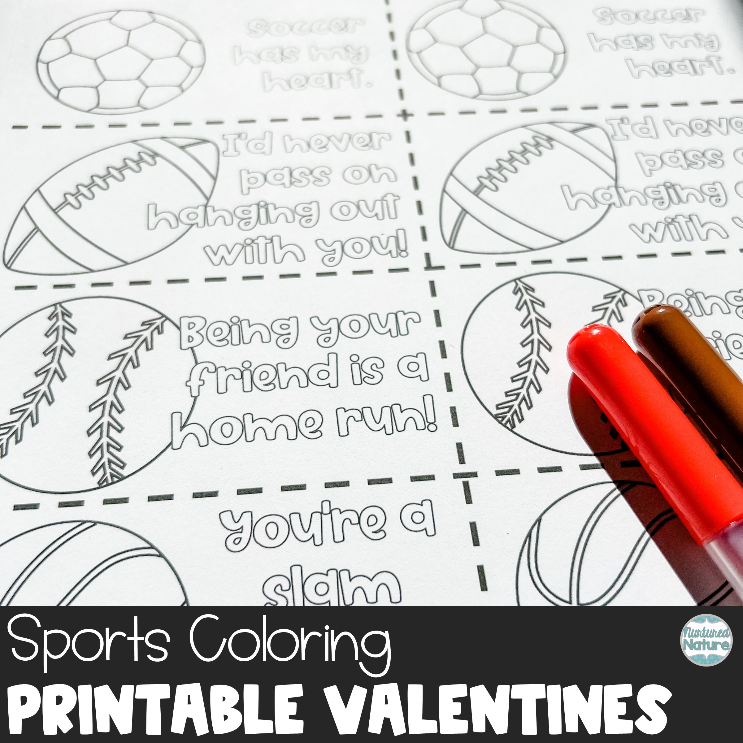 Sports Coloring Valentine&amp;#039;S Day Cards For Students | Madeteachers in Free Printable Sports Valentines
