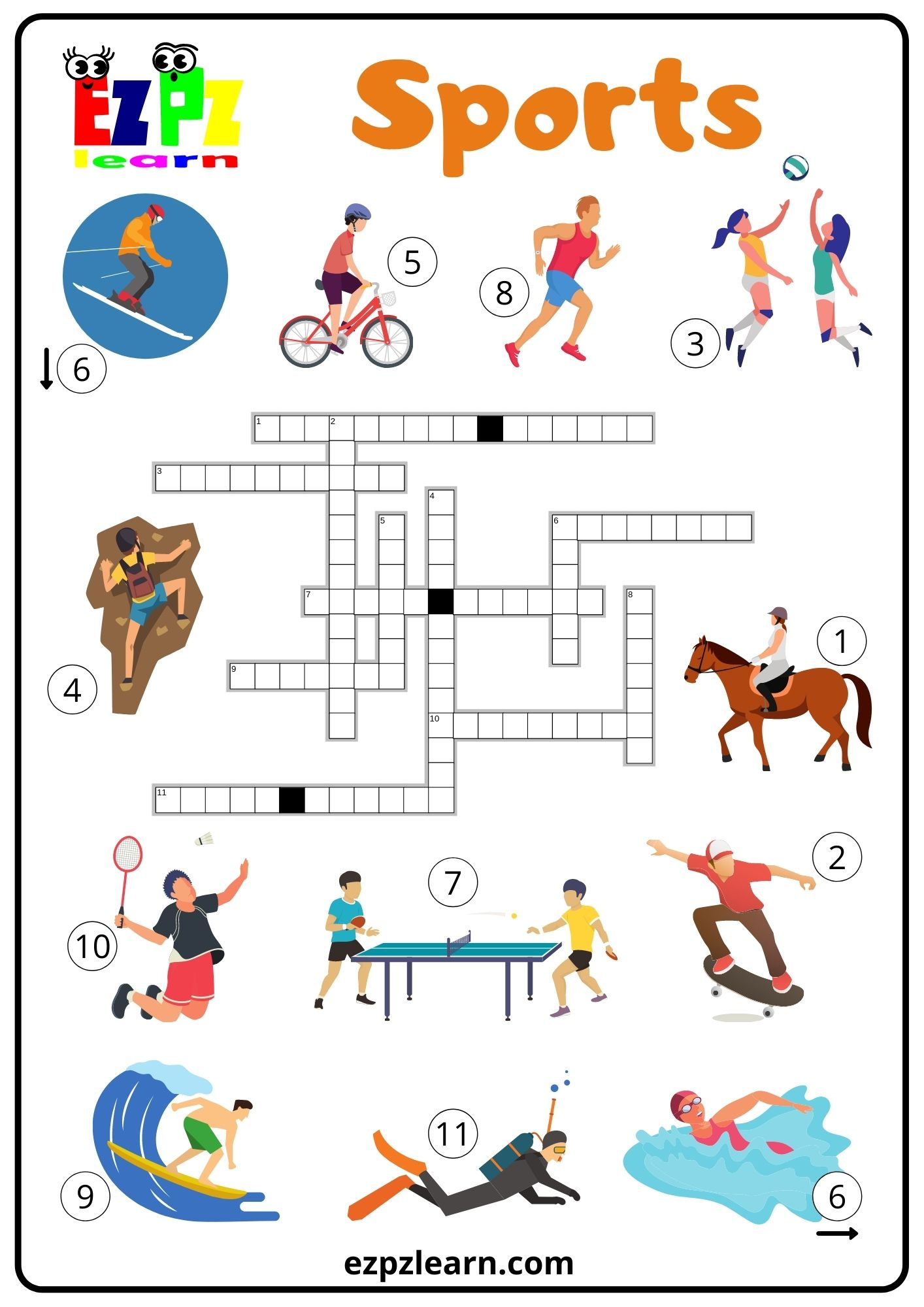 Sports Crossword 1 - Ezpzlearn intended for Sports Crossword Puzzle Printable