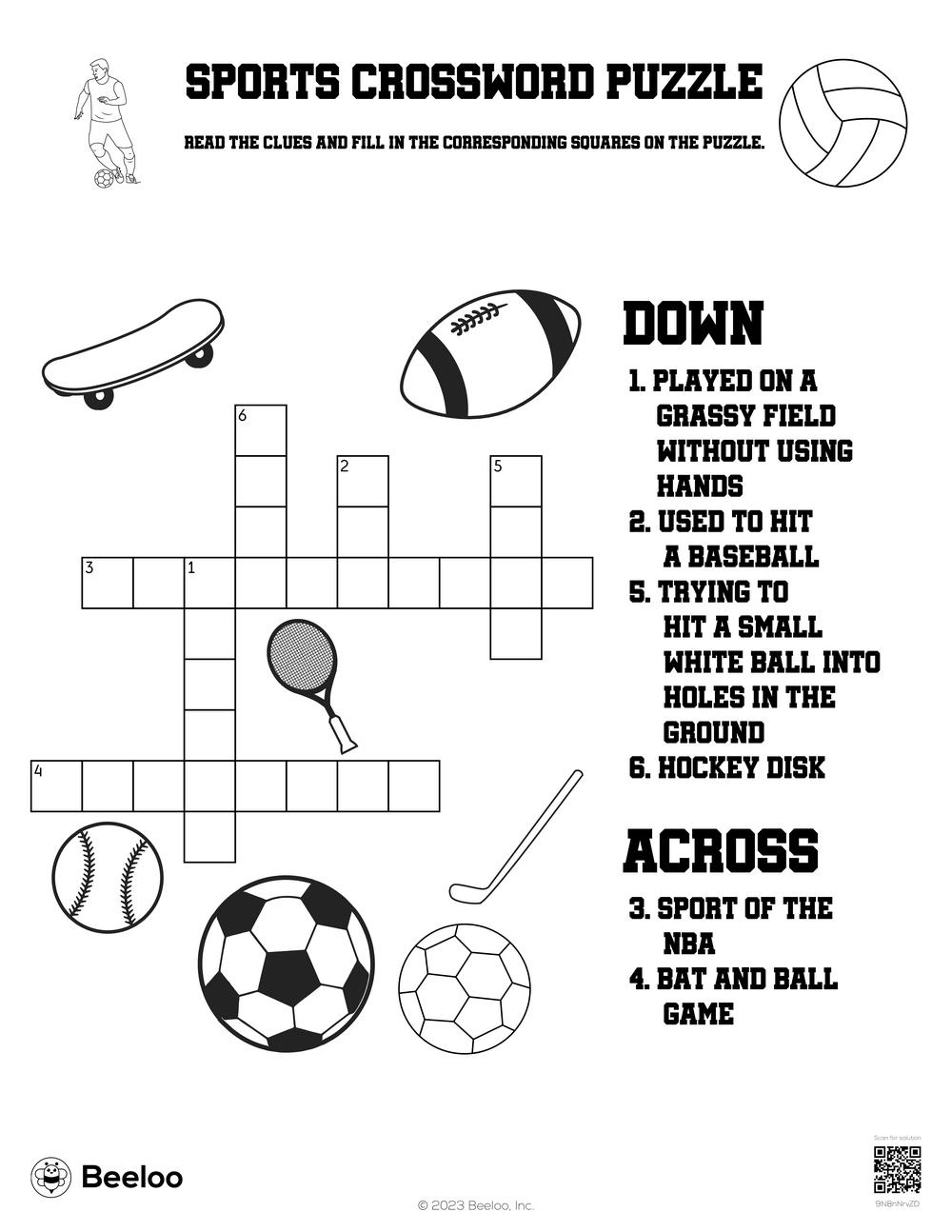 Sports Crossword Puzzle • Beeloo Printable Crafts And Activities with regard to Sport Crosswords Printable