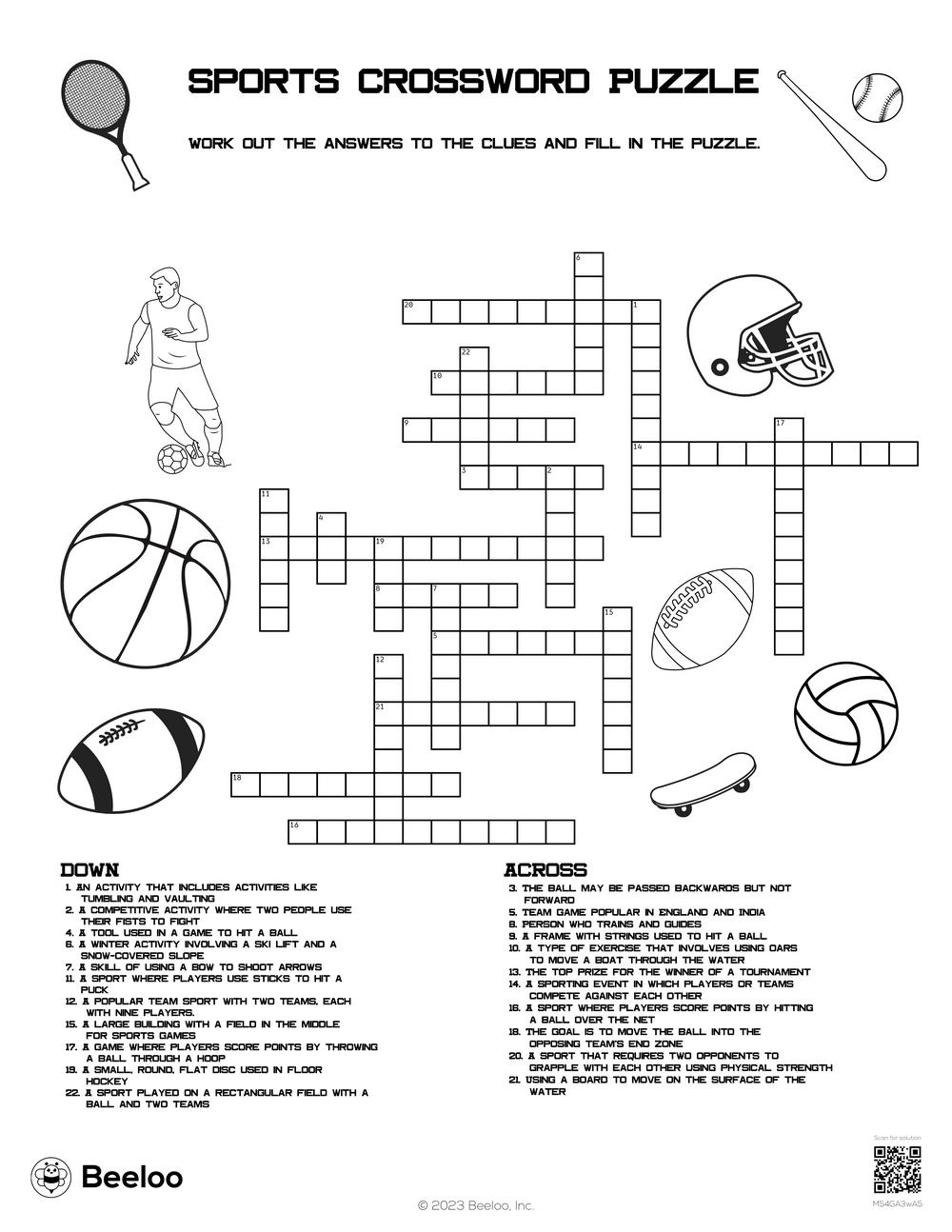 Sports Crossword Puzzle • Beeloo Printable Crafts And Activities within Sports Crossword Puzzles Printable