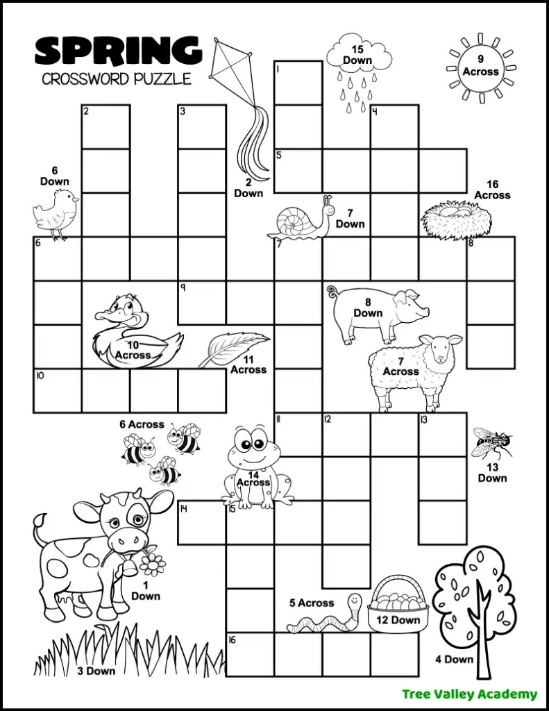 Spring Crossword Puzzles For Kids - Tree Valley Academy regarding Printable Spring Crossword