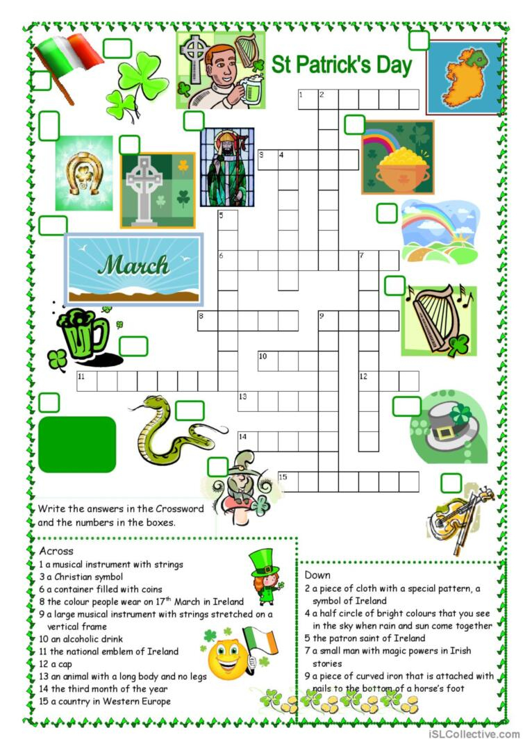 St Patrick&amp;#039;S Day Crossword Crossword: English Esl Worksheets Pdf &amp;amp; Doc regarding St Patrick&amp;#039;S Day Crossword Puzzle Printable For Adults