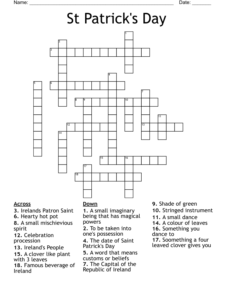 St Patrick&amp;#039;S Day Crossword - Wordmint in St Patrick&amp;#039;S Day Crossword Puzzle Printable For Adults