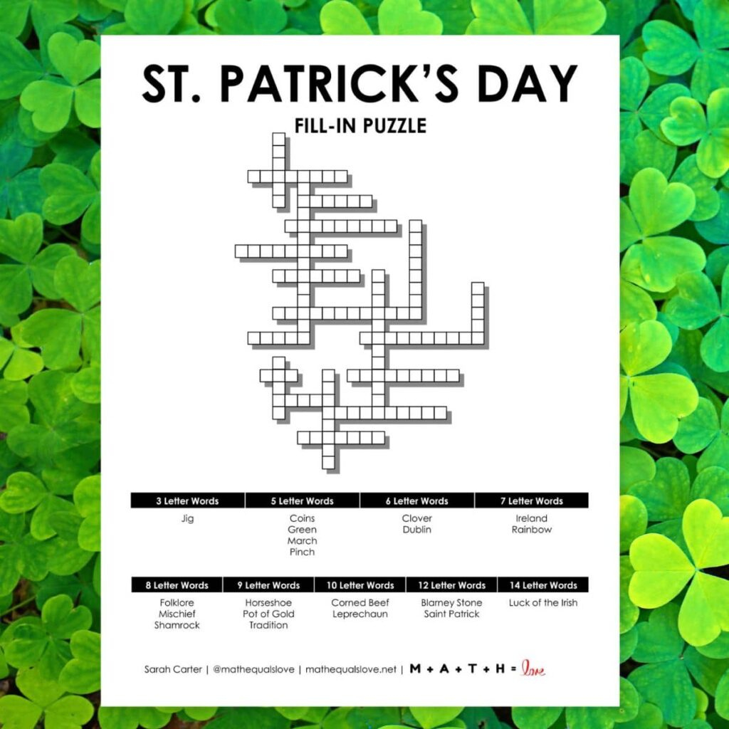 St. Patrick&amp;#039;S Day Fill-In Puzzle | Math = Love regarding Clueless Crossword Puzzles Printable