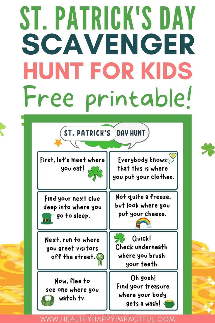 St. Patrick&amp;#039;S Day Scavenger Hunt For Kids (Free Printable) with regard to Leprechaun Scavenger Hunt Free Printable