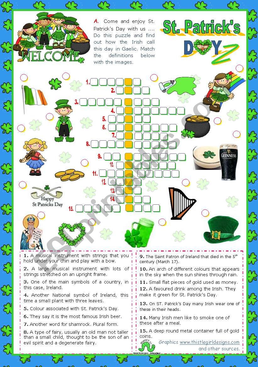 St. Patrick´s Day Set (4) - Crossword Puzzle - Esl Worksheetmena22 in St Patrick&amp;#039;S Day Crossword Puzzle Printable