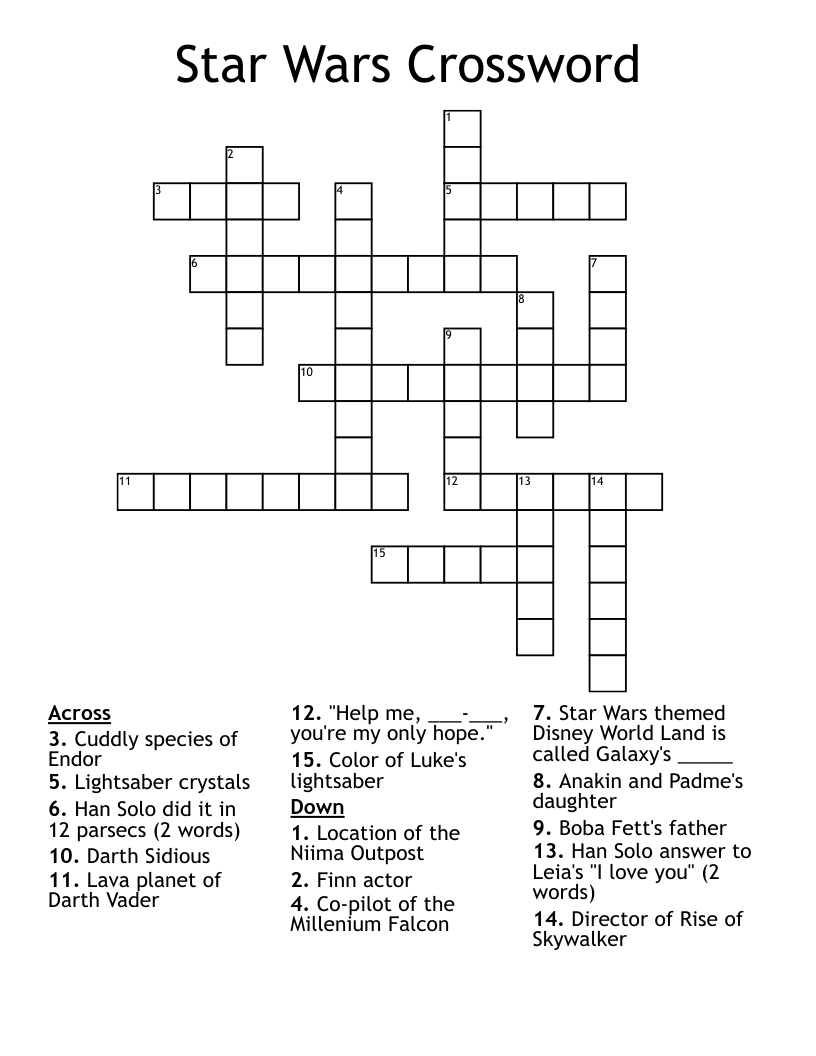 Star Wars Crossword - Wordmint intended for Star Wars Crossword Puzzle Printable