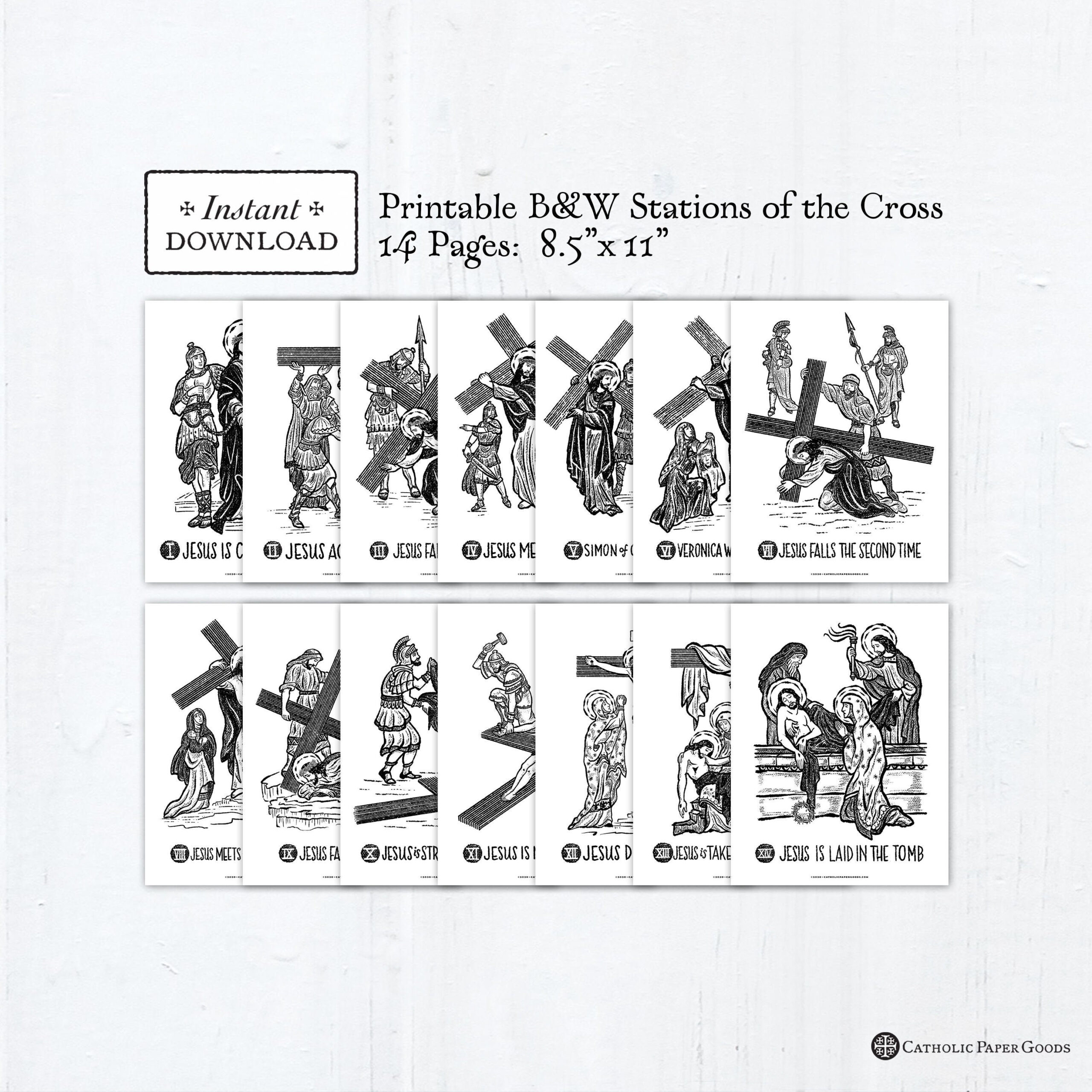 Stations Of The Cross 8.5 X 11 Black &amp;amp; White Art Prints, Printable with Free Printable Stations of the Cross Catholic