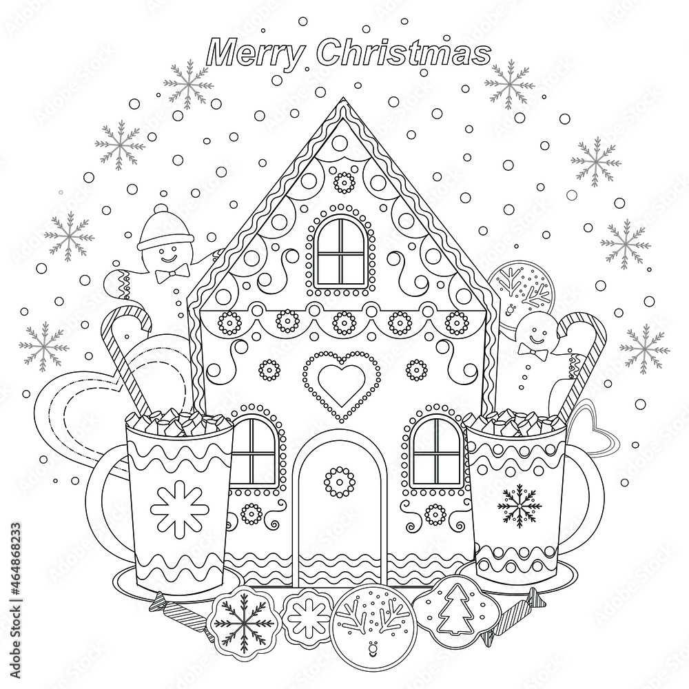 Stock-Vektorgrafik „Coloring Book. Festive, Fabulous Christmas inside Gingerbread House Candy Printables