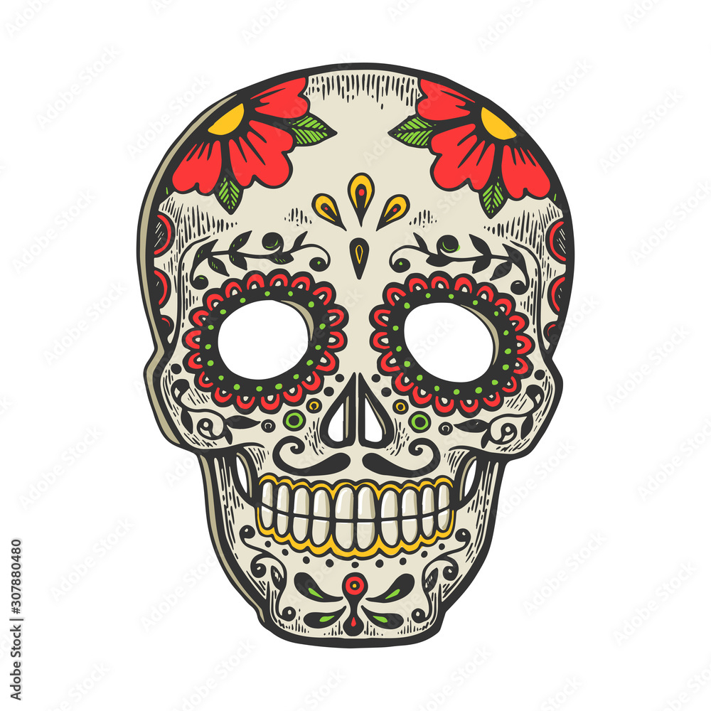 Stock-Vektorgrafik „Mexican Mask Day Of Dead Vintage Sketch within Day of Dead Printable Masks