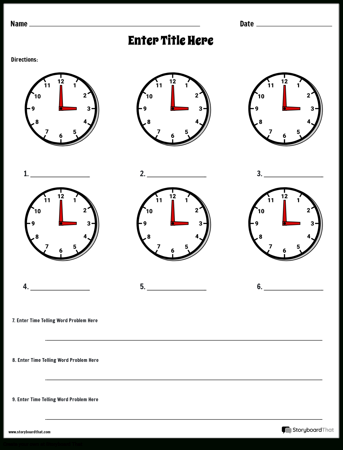 Storyboard That: Telling Time Worksheet Creator with Printable Telling Time Worksheet
