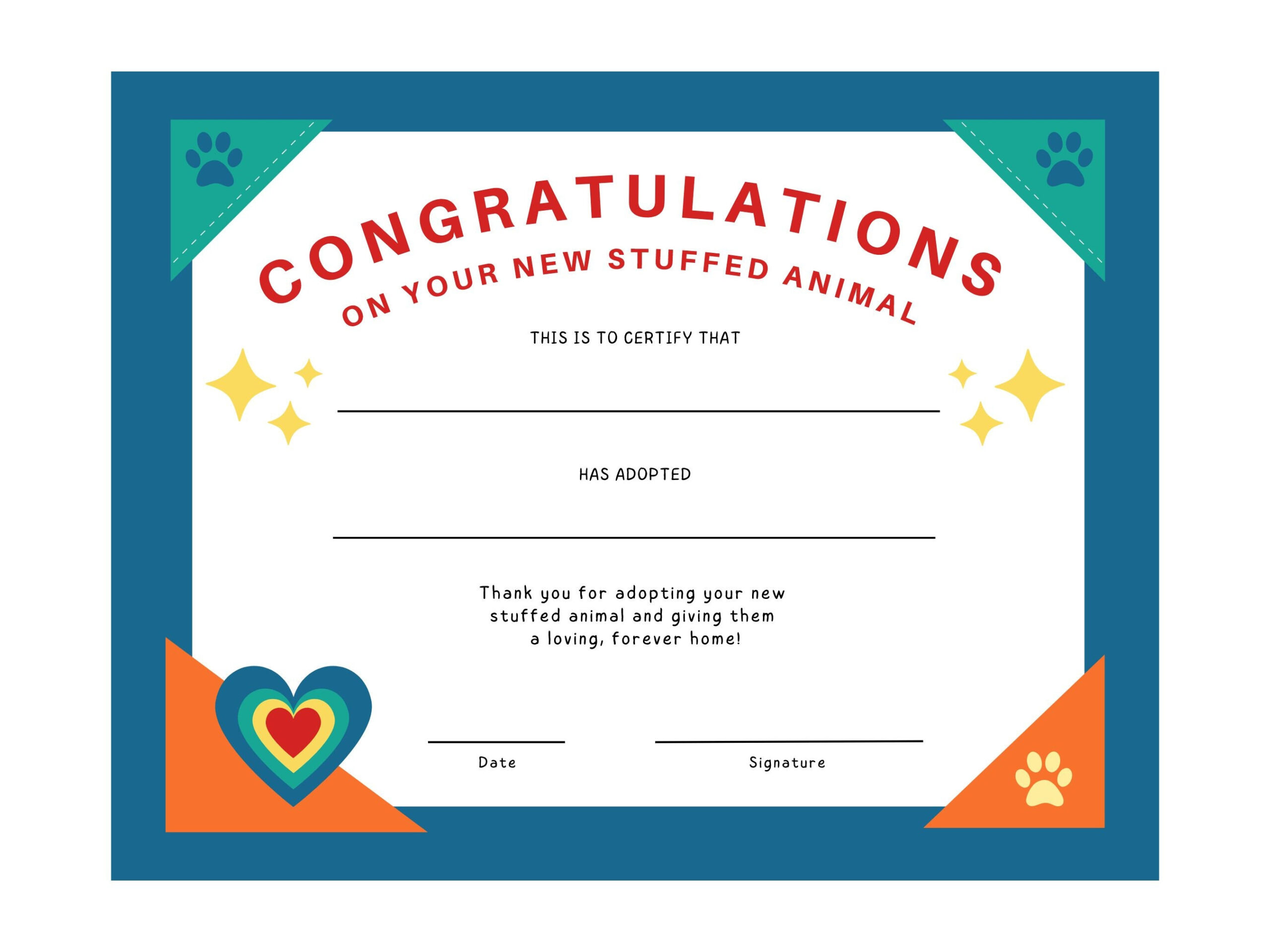 Stuffed Animal Adoption Certificate For Kids, Canva Template, Also within Stuffed Animal Adoption Certificate Free Printable