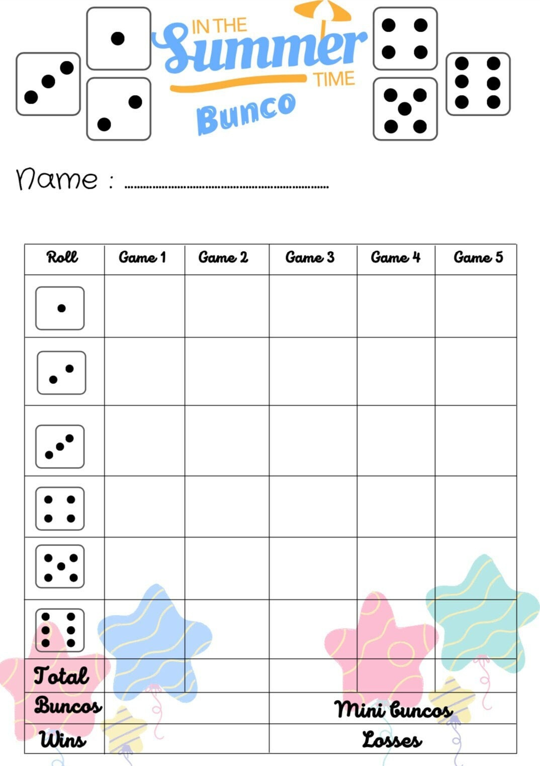 Summer Bunco Score Card - Bunco Scoresheet - Bunco Score Pads - Printable File - Pdf Download 8.5X11 with regard to Free Printable Bunco Score Sheets Summer