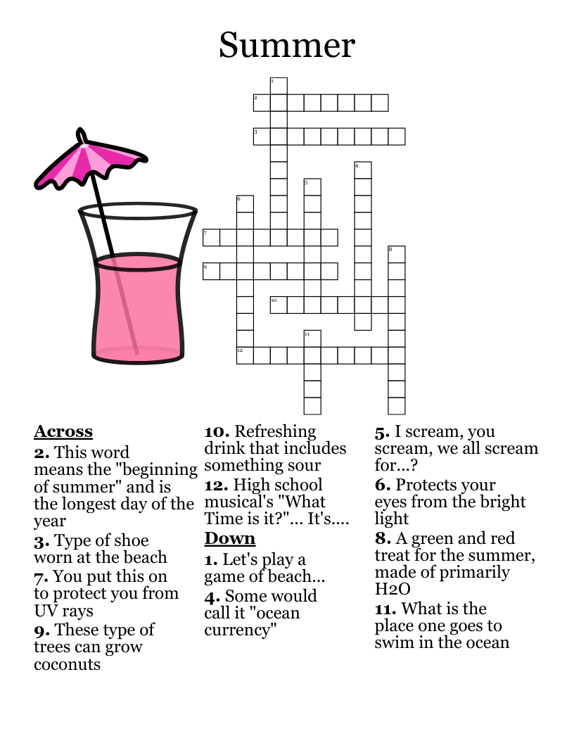 Summer Crossword - Wordmint for Crossword Puzzles Printable Summer