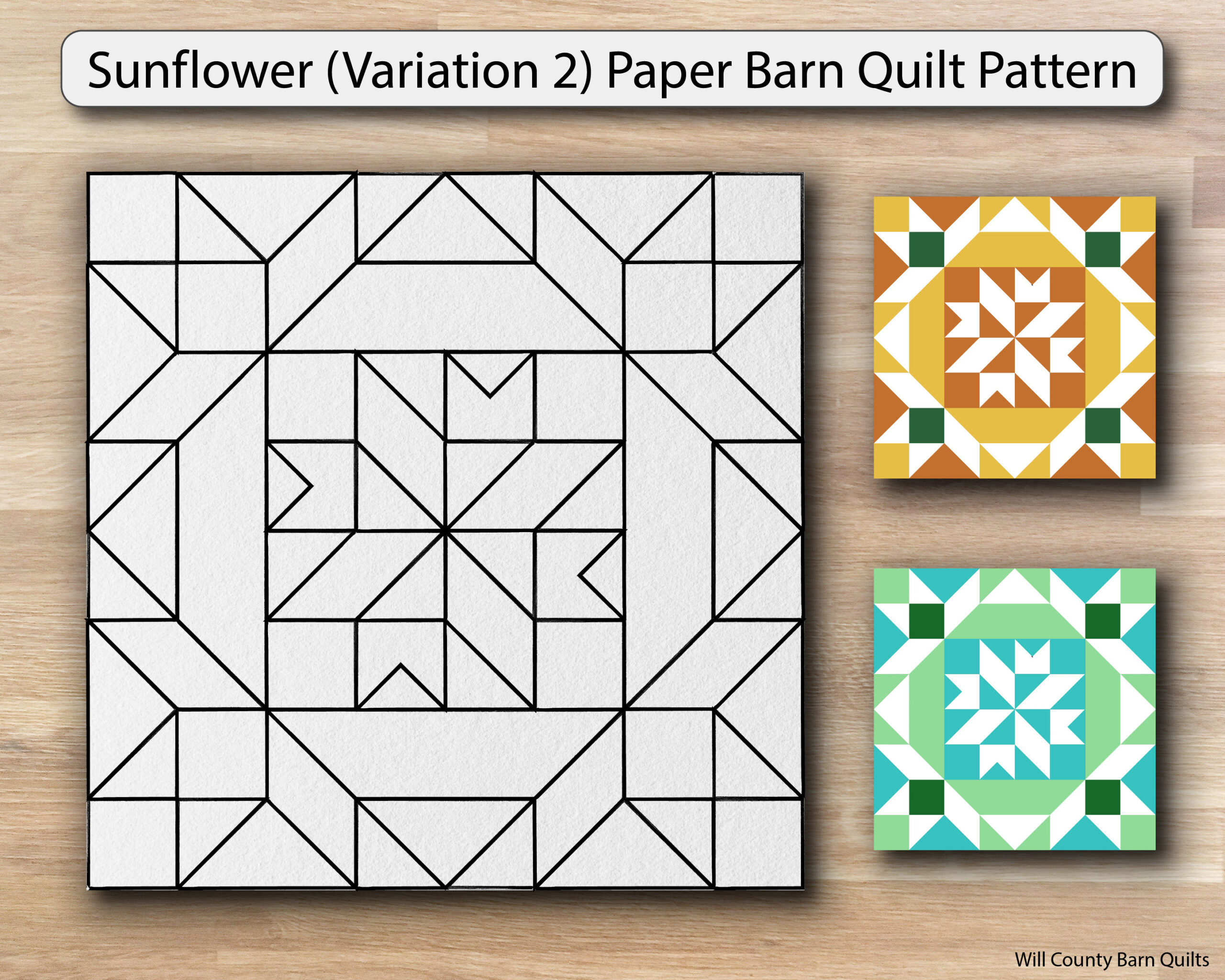 Sunflower (Variation 2) Paper Printed Barn Quilt Pattern (Sizes throughout Free Printable Barn Quilt Templates
