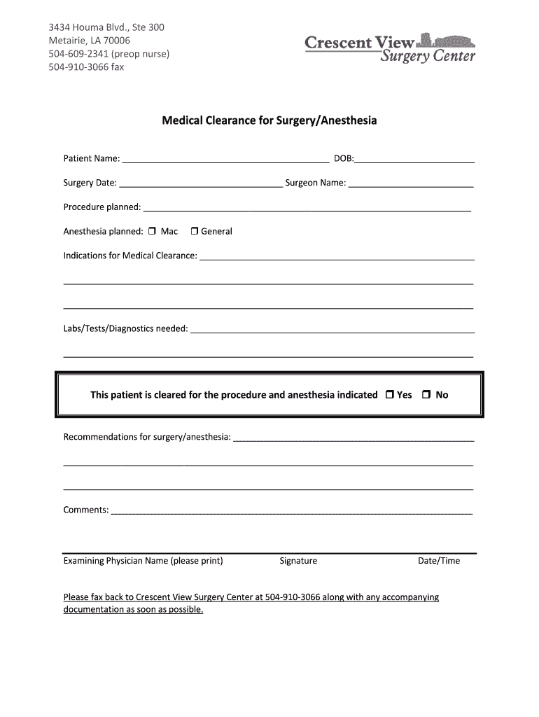 Surgical Clearance: Fill Out &amp;amp; Sign Online | Dochub with regard to Printable Medical Clearance Form For Surgery