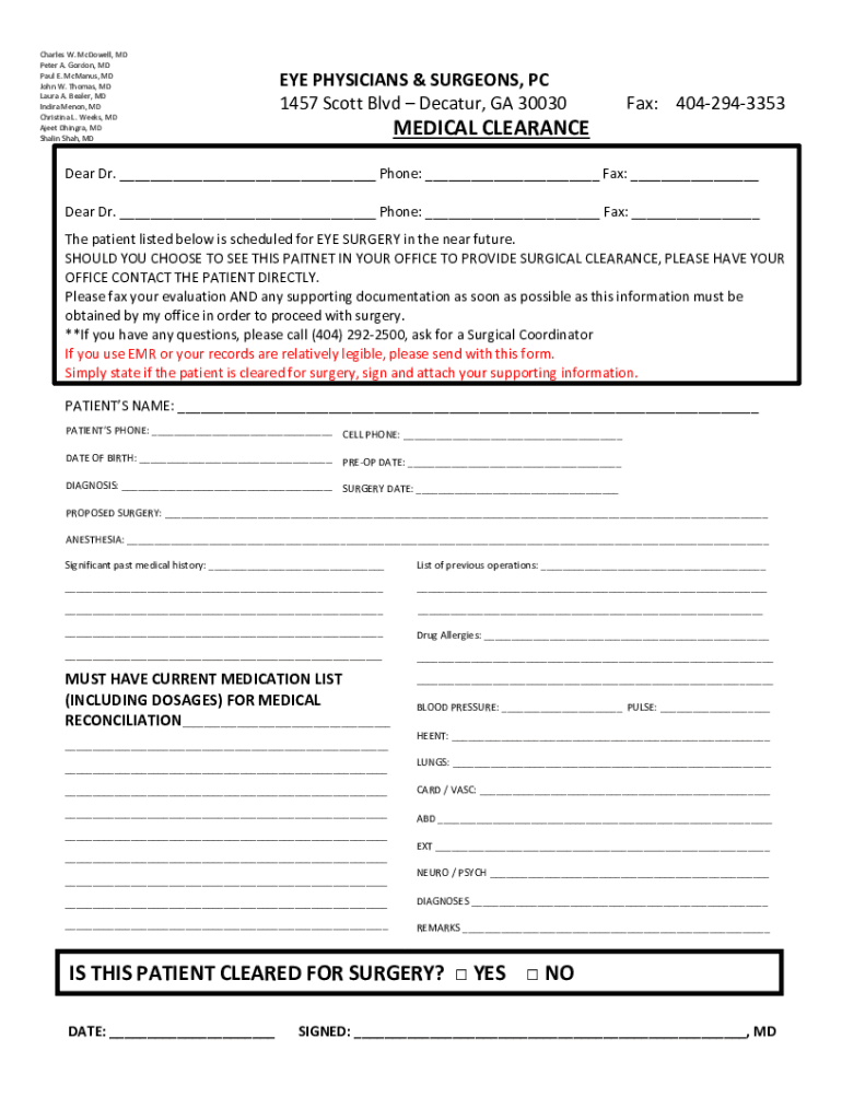 Surgical Clearance Form Pdf: Fill Out &amp;amp; Sign Online | Dochub inside Printable Medical Clearance Form For Surgery