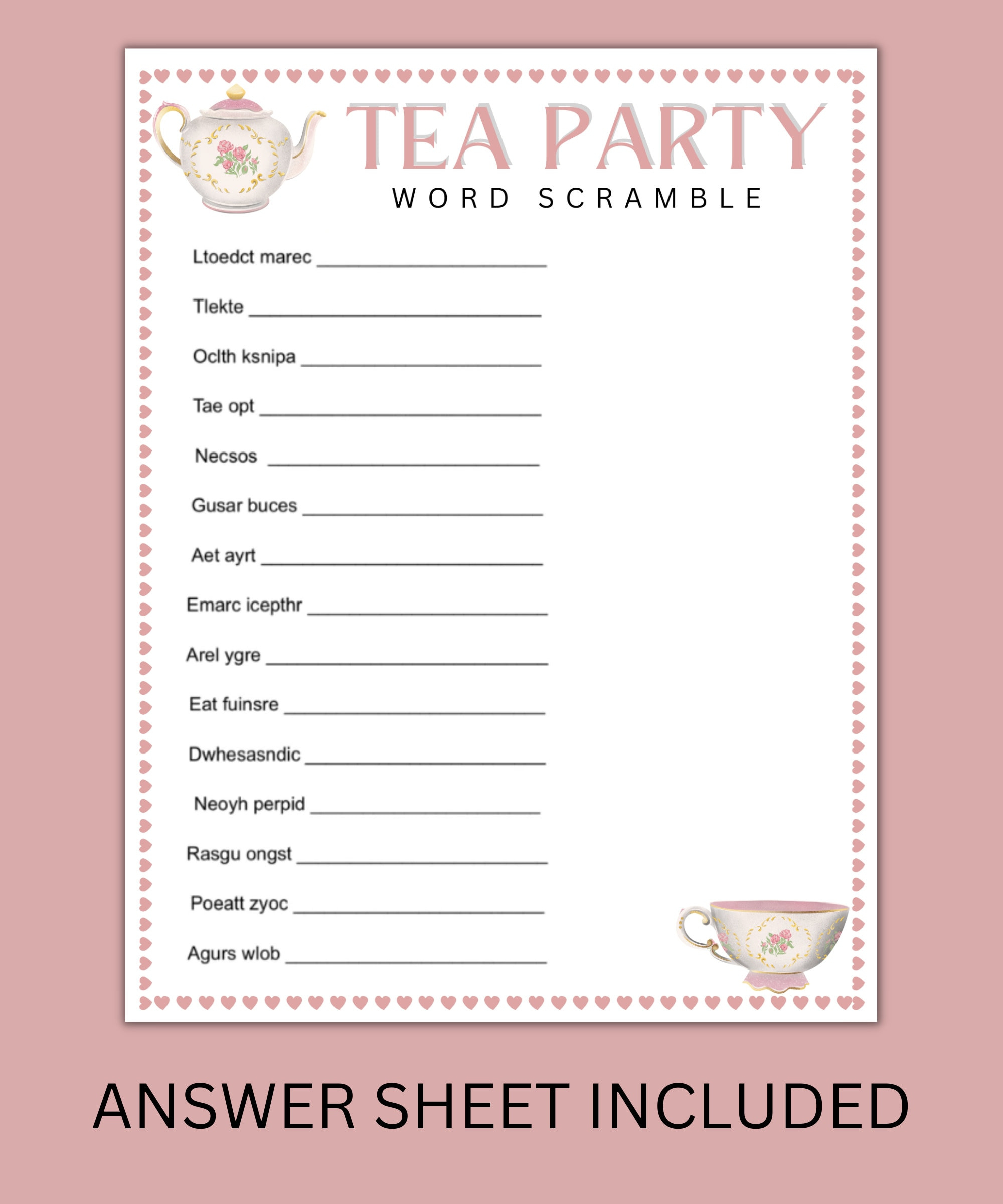 Tea Party Games Bundle - Printable Tea Party Games - Tea Party inside Free Printable Tea Party Games For Adults