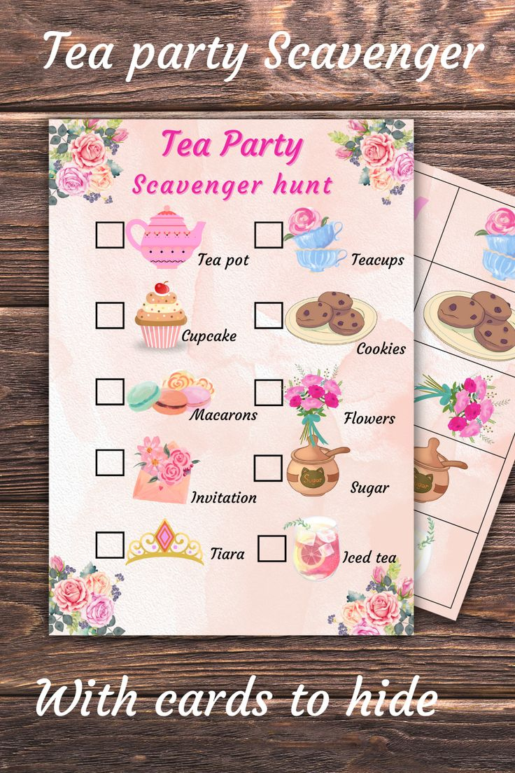 Tea Party Scavenger Hunt, Tea Party Game, Tea Party Birthday, Pink throughout Free Printable Tea Party Games