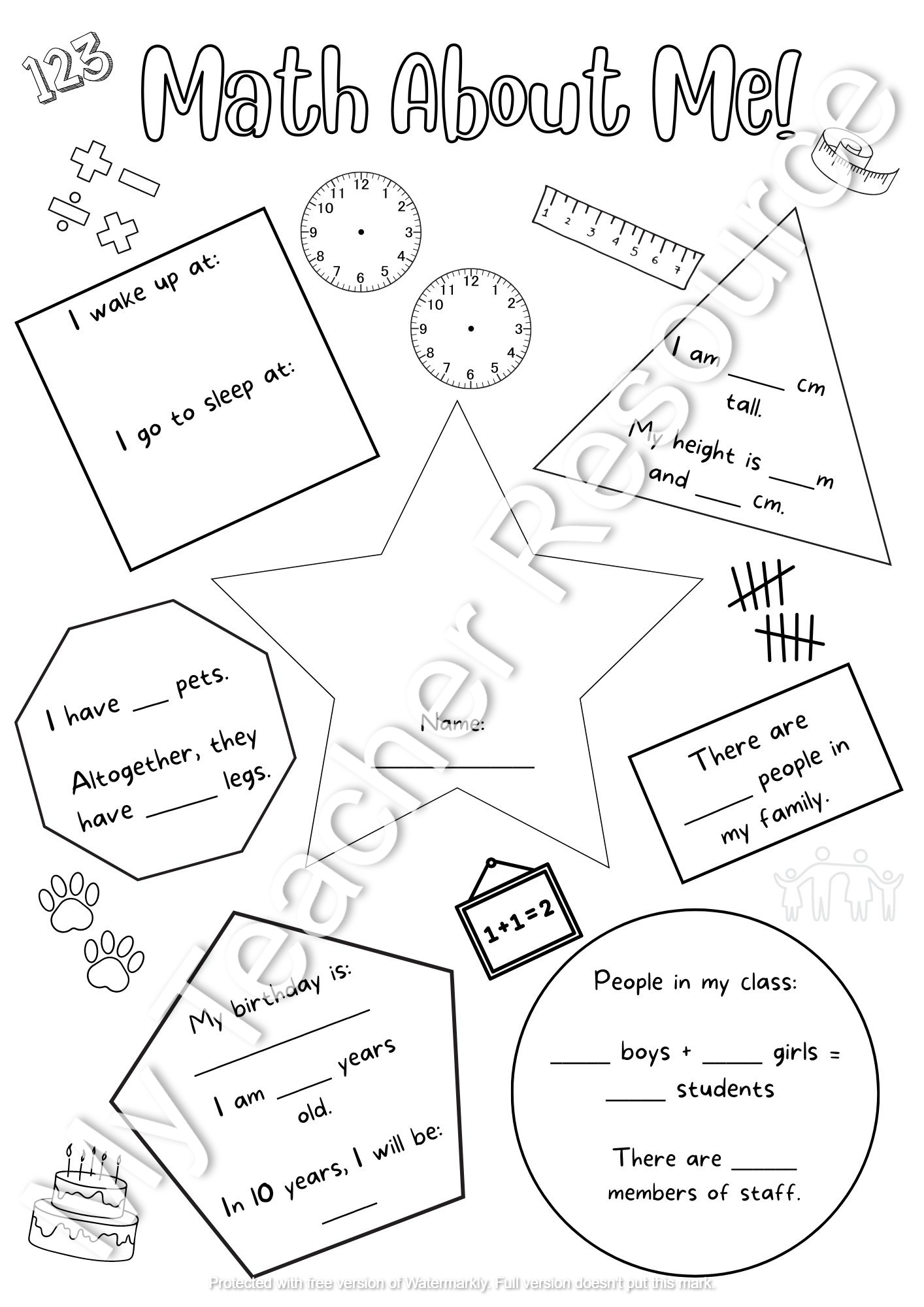 Teacher Mama: Free Printable: Math About Me {After School Linky in Math About Me Free Printable