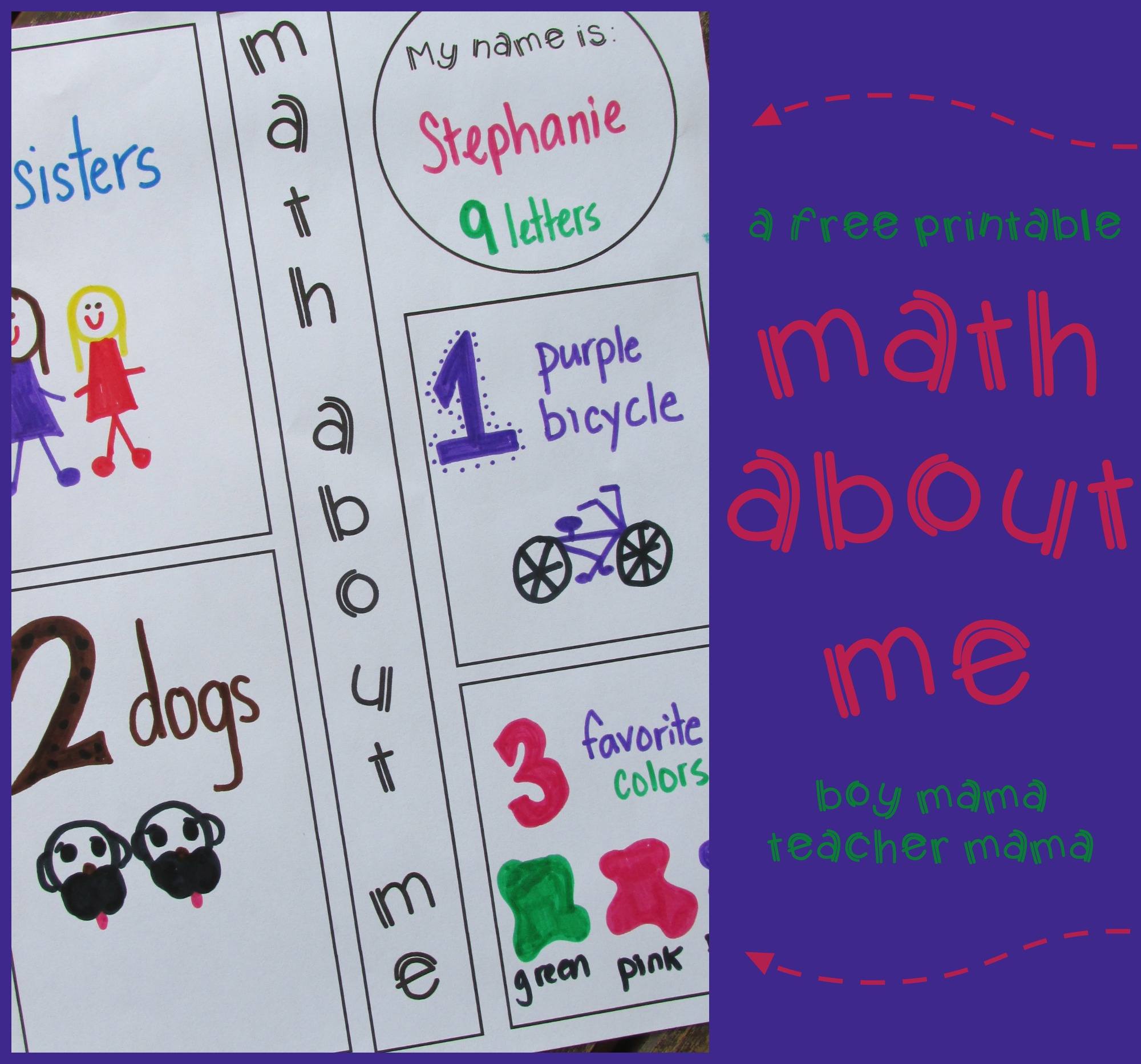 Teacher Mama: Free Printable: Math About Me {After School Linky inside Math About Me Free Printable