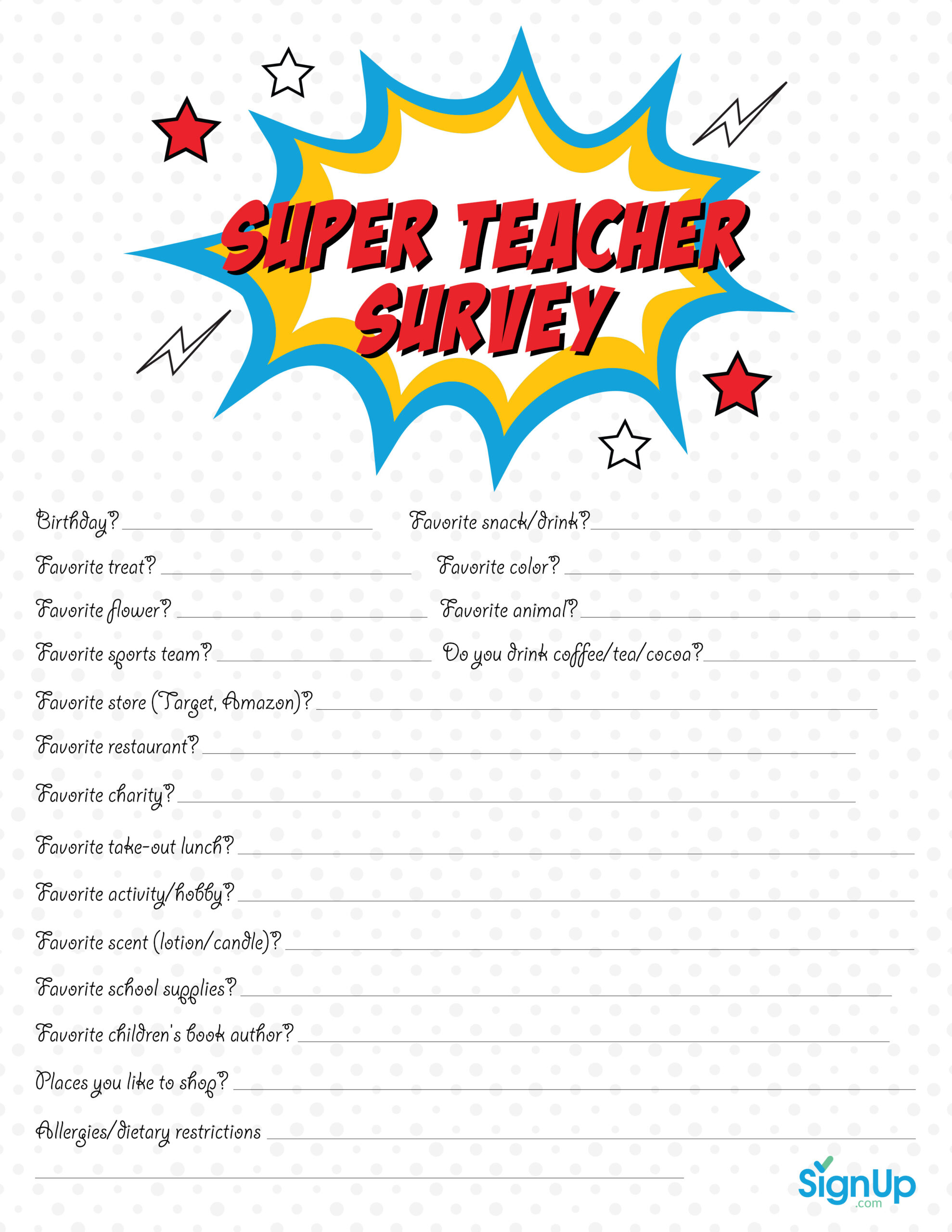 Teacher Survey: Free Downloadable Room Parent Resource | Signup throughout Teacher Questionnaire Free Printable