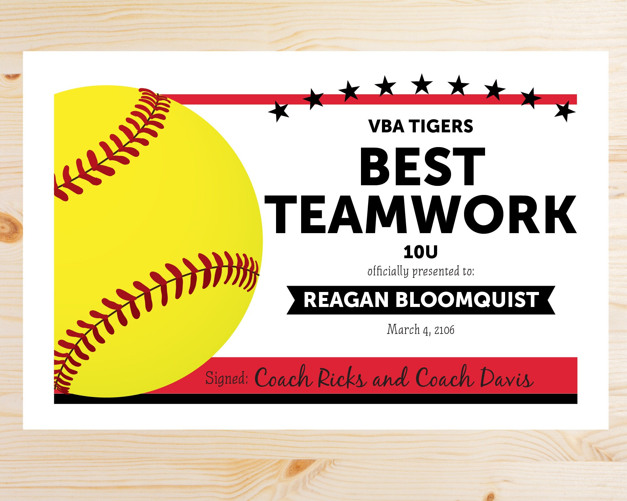 Team Colors Softball Award Certificates - Instant Download in Free Printable Softball Certificate Template Free