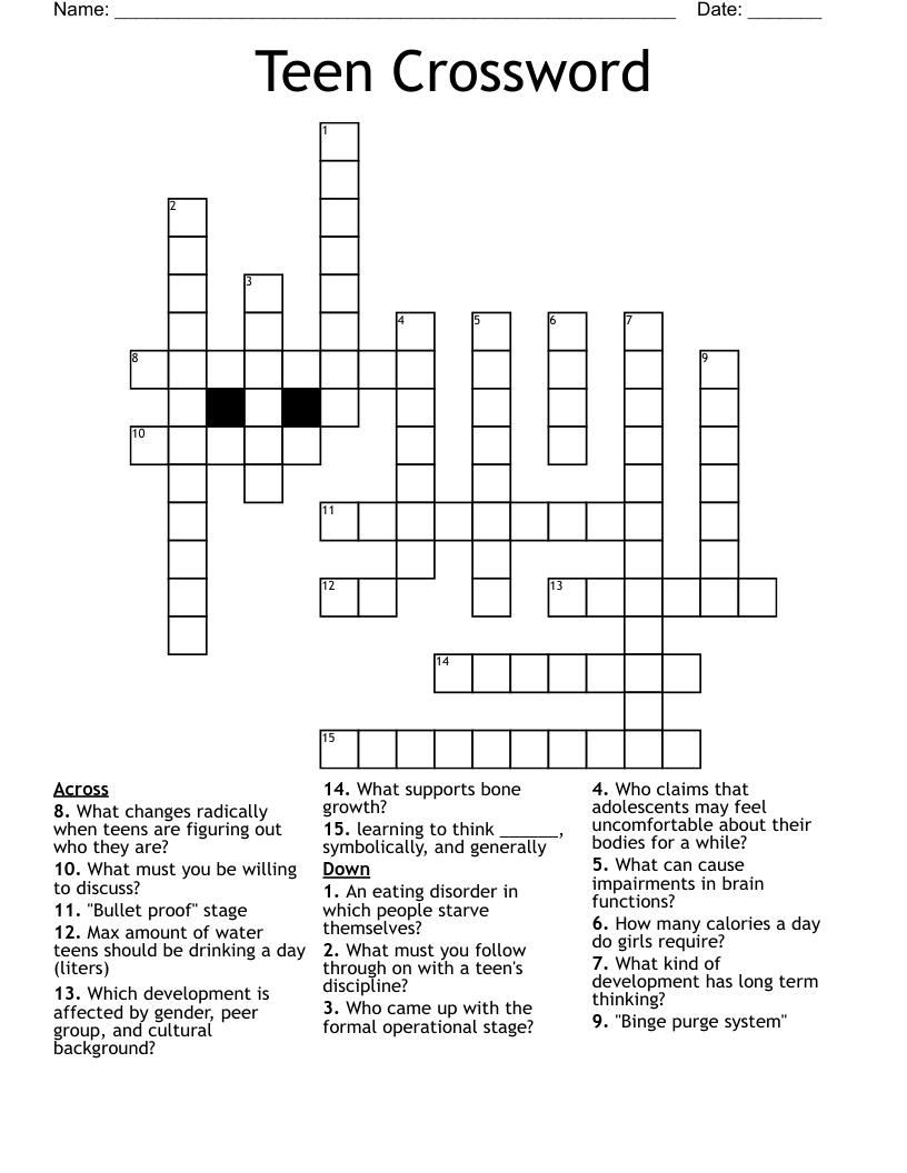 Teen Crossword - Wordmint in Printable Crossword Puzzles For Teenagers