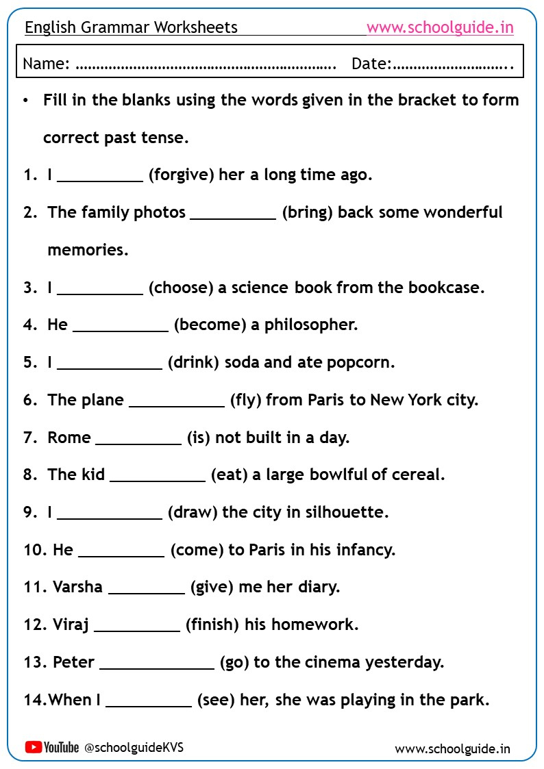 Tenses Worksheets within Printable Grammar Worksheets For Grade 7