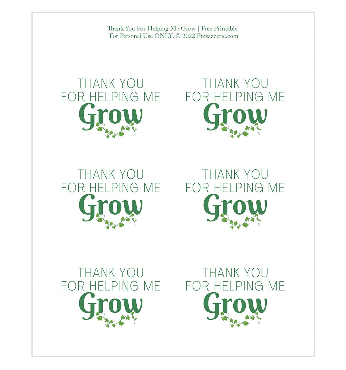 Thank You For Helping Me Grow (Teacher Gift, Free Printable in Free Printable Thank You For Helping Me Grow