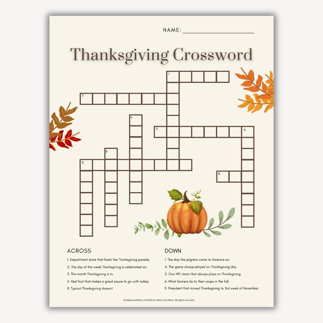 Thanksgiving Crossword Puzzle Printable Pdf Thanksgiving 2024 throughout Thanksgiving Crossword Puzzles Printable For Adults