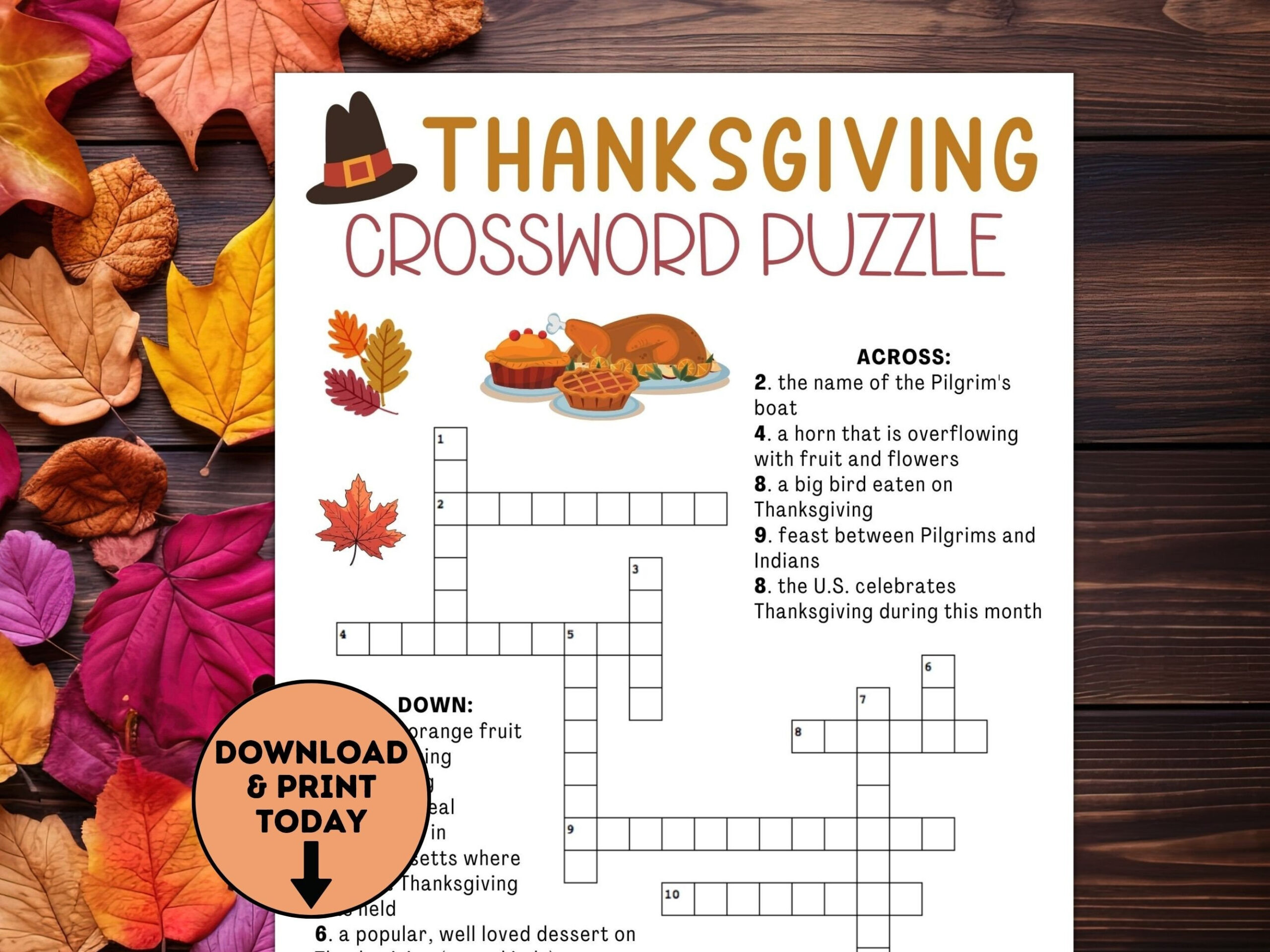 Thanksgiving Crossword Puzzle / Thanksgiving Kids Table Games pertaining to Printable Thanksgiving Crossword Puzzle