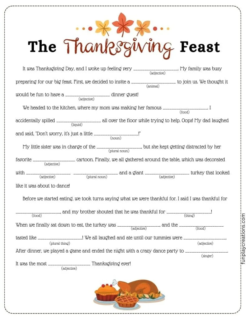 Thanksgiving Mad Libs Printables intended for Free Thanksgiving Mad Libs Printables