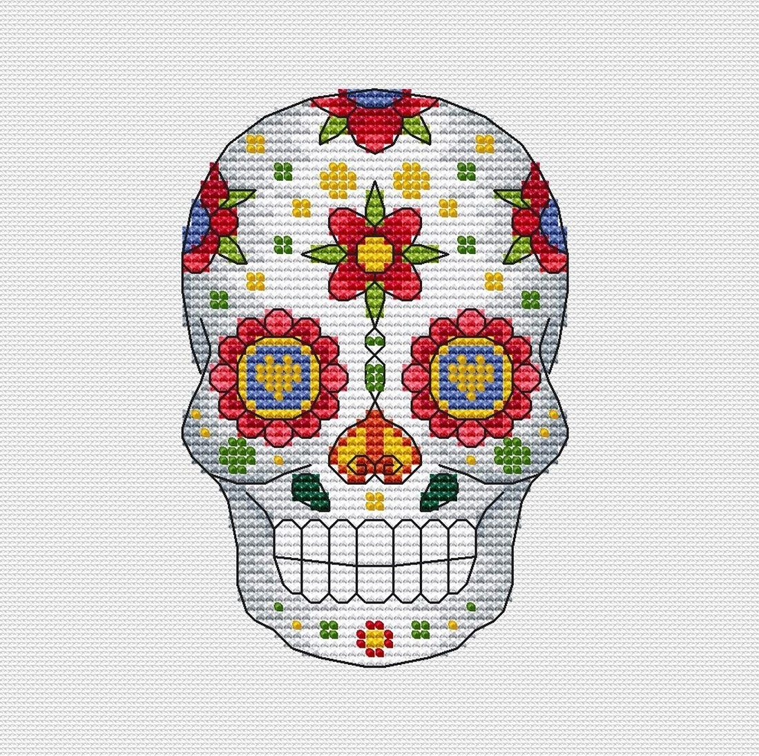 The Day Of The Dead. Fedor Cross Stitch Pattern with Free Printable Plastic Canvas Patterns Skulls