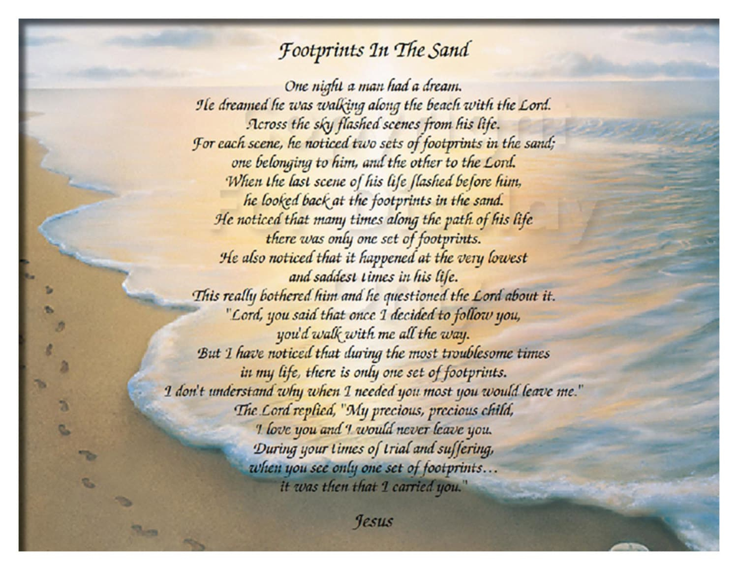 The Footprints In The Sand Poem - Christian Poem - Inspirational Print - Ready To Frame Wall Plaque Gift Idea Ocean Beach Scene within Free Printable Footprints In The Sand Poem