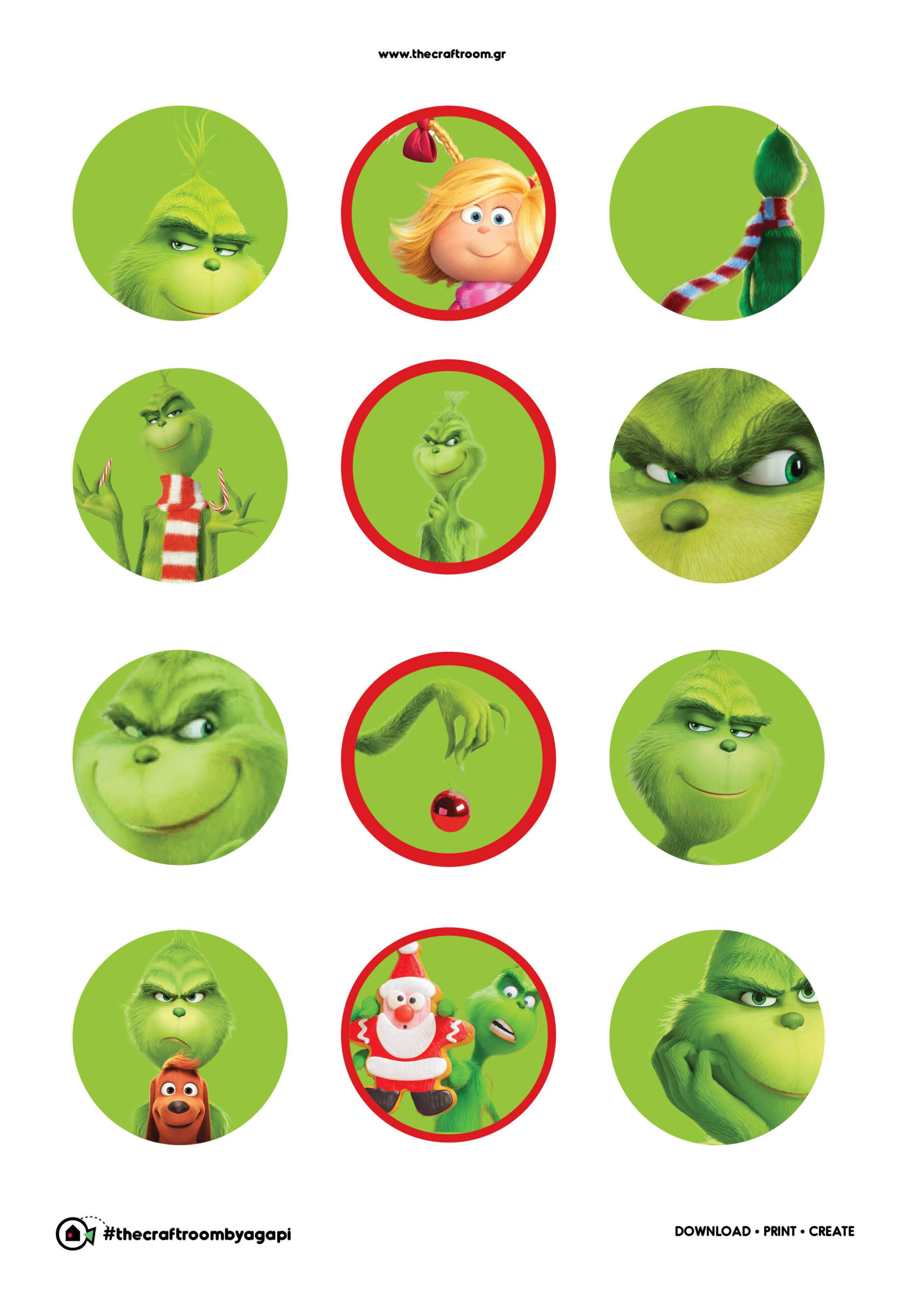 The Grinch Free Printables, Toppers in Free Printable Grinch Cupcake Toppers