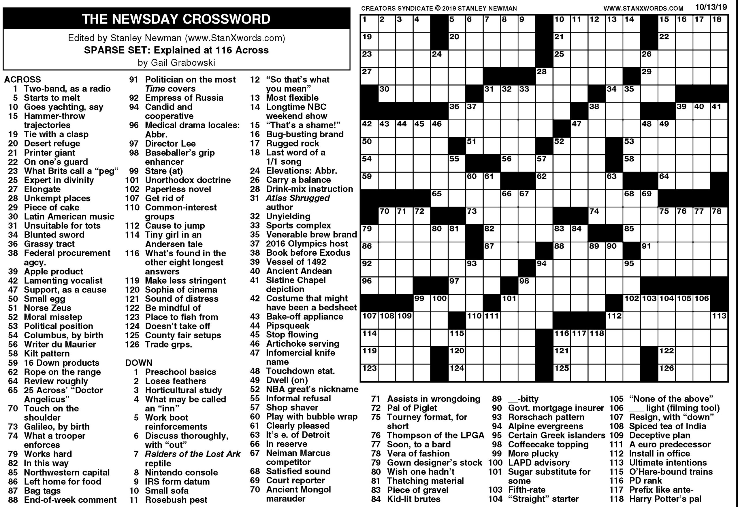 The Newsday Crossword - The Mountain Eagle for Newsday Crossword Printable Today