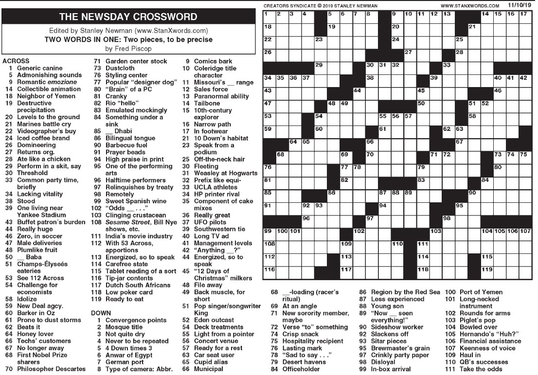 The Newsday Crossword - The Mountain Eagle pertaining to Newsday Crossword Puzzle Printable